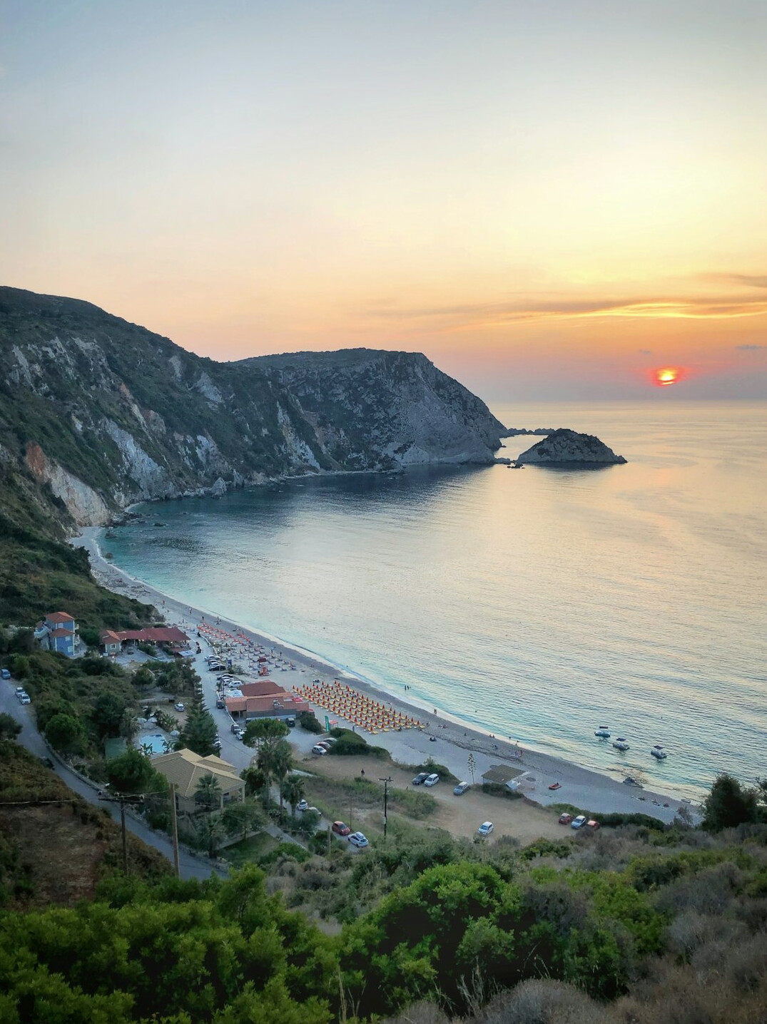 hidden beach greece sunset
